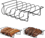 Rib Rack for Smoking and Grilling - 12" Extra Long Stainless Steel BBQ Holder - Non-Stick Vertical Roasting Stand Compatible with Most Gas Charcoal Pellet Smokers - Holds 4 Full Racks