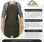 Canvas Chef Apron – Cross Back Straps Mens Apron for Butcher, Bartender, Grilling, BBQ, Kitchen, Workshop & Artist