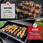 Stainless Steel BBQ Shish Kabob Set, Foldable Shish Kabob Holder with 6Pcs 13"L Skewers, Reusable Grill Rack, Comes with 30Pcs 12.5"L Bamboo Skewers for Party and Cookout