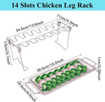 14 Slots Stainless Steel Chicken Lollipop Rack with Drip Tray | Fits Drumstick Wing Chicken Leg Holder Heavy Duty Roaster Stand for Smoker Grill Oven Essential BBQ Picnic Accessories