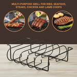 Rib Rack for Smoking and Grilling - 12" Extra Long Stainless Steel BBQ Holder - Non-Stick Vertical Roasting Stand Compatible with Most Gas Charcoal Pellet Smokers - Holds 4 Full Racks