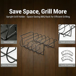 Rib Rack for Smoking and Grilling - 12" Extra Long Stainless Steel BBQ Holder - Non-Stick Vertical Roasting Stand Compatible with Most Gas Charcoal Pellet Smokers - Holds 4 Full Racks
