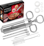 Stainless Steel Meat Injector, 2 Oz Turkey Injector | 304 Stainless Steel, 3 Needles, 3 Brushes, Spare O Rings, BBQ Turkey & Brisket, Food Injector