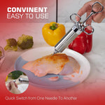 Stainless Steel Meat Injector, 2 Oz Turkey Injector | 304 Stainless Steel, 3 Needles, 3 Brushes, Spare O Rings, BBQ Turkey & Brisket, Food Injector