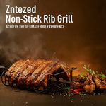 Rib Rack for Smoking and Grilling - 12" Extra Long Stainless Steel BBQ Holder - Non-Stick Vertical Roasting Stand Compatible with Most Gas Charcoal Pellet Smokers - Holds 4 Full Racks