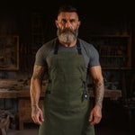 Canvas Chef Apron – Cross Back Straps Mens Apron for Butcher, Bartender, Grilling, BBQ, Kitchen, Workshop & Artist