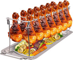 14 Slots Stainless Steel Chicken Lollipop Rack with Drip Tray | Fits Drumstick Wing Chicken Leg Holder Heavy Duty Roaster Stand for Smoker Grill Oven Essential BBQ Picnic Accessories