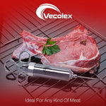 Stainless Steel Meat Injector, 2 Oz Turkey Injector | 304 Stainless Steel, 3 Needles, 3 Brushes, Spare O Rings, BBQ Turkey & Brisket, Food Injector
