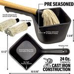 Cast Iron Sauce Pot with BBQ Mop Brush – Small Cast Iron Basting Pot & Mop Brush for Grilling, Smoking, and Saucing – BBQ Mop Brushes for Sauce, 24 Oz