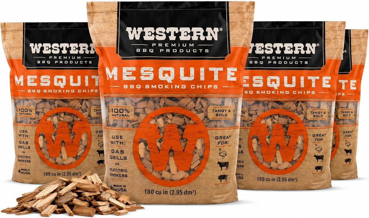 Mesquite BBQ Smoking Chips 4 Pack – 100% Real Wood for Grilling & Smoking – Bold, Tangy Smoke Flavor – Perfect for Brisket, Steak, Beef, Pork & Lamb (Mesquite)
