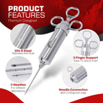 Stainless Steel Meat Injector, 2 Oz Turkey Injector | 304 Stainless Steel, 3 Needles, 3 Brushes, Spare O Rings, BBQ Turkey & Brisket, Food Injector
