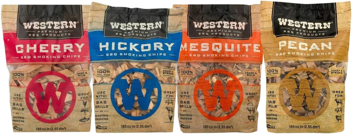 BBQ Premium‎ Wood Smoking Chips Variety (Pack of 4) Cherry, Hickory, Mesquite, Pecan