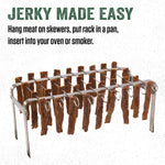 Products Jerky Hanger with 9 Skewers, Backwoods Jerky Seasoning | Bundle Includes Stainless Steel Folding Rack for Oven or Smoker plus Backwoods Original Jerky Seasoning for Homemade Jerky