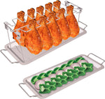 14 Slots Stainless Steel Chicken Lollipop Rack with Drip Tray | Fits Drumstick Wing Chicken Leg Holder Heavy Duty Roaster Stand for Smoker Grill Oven Essential BBQ Picnic Accessories